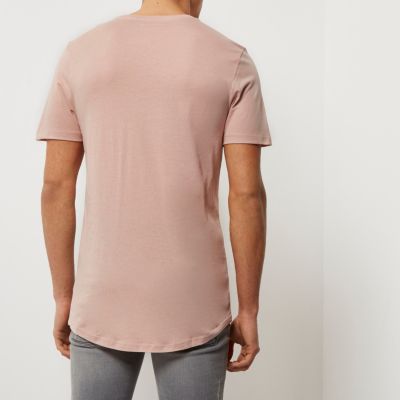 Light pink curved hem longline T-shirt
